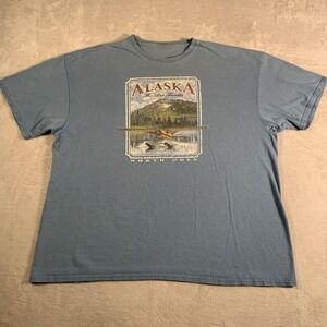 VTG Alaska North Pole Shirt Mens 2XL XXL Blue Graphic Tee Souvenir‎ Seaplane